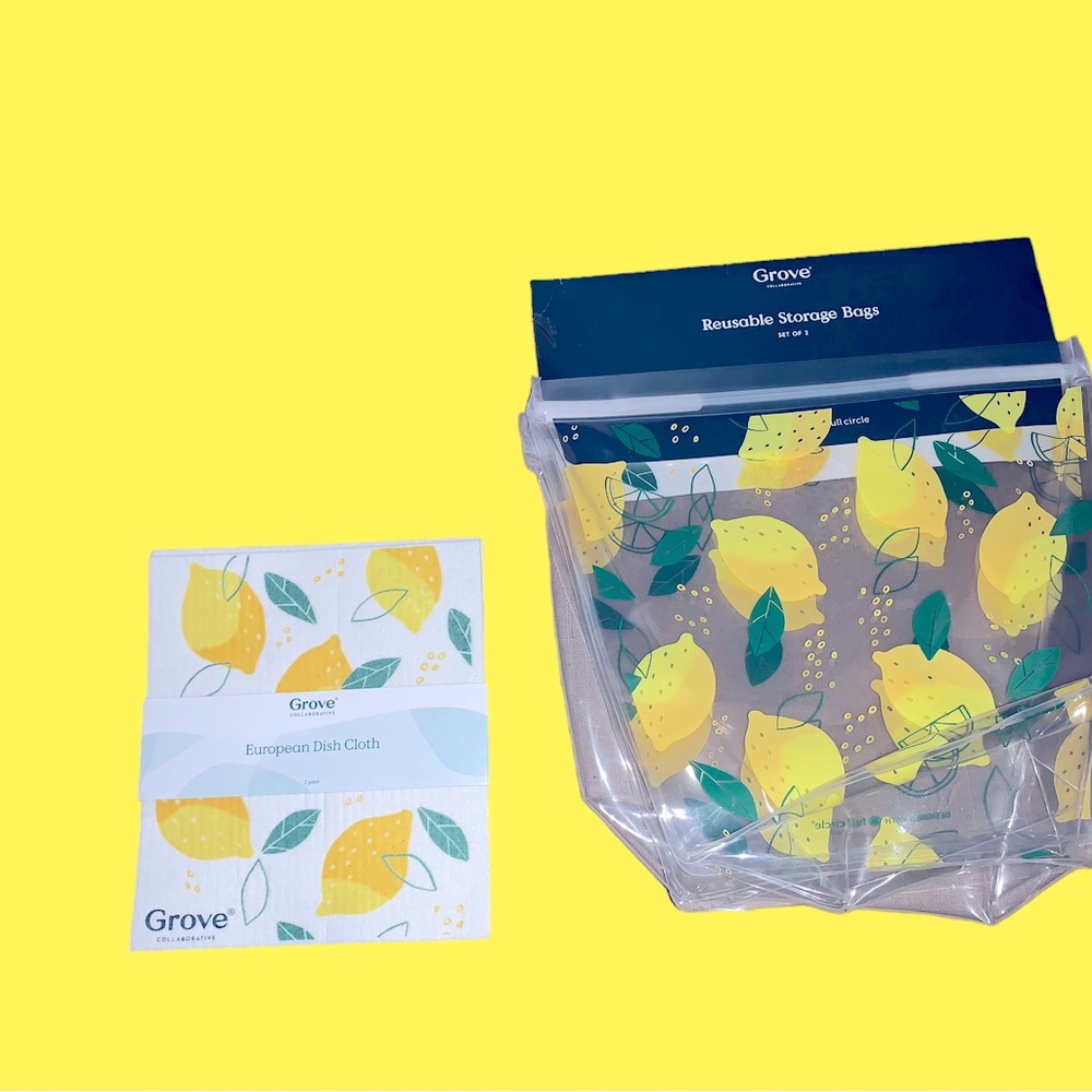 Grove kitchen set .European dish clothes and reusable storage bags lemon design
